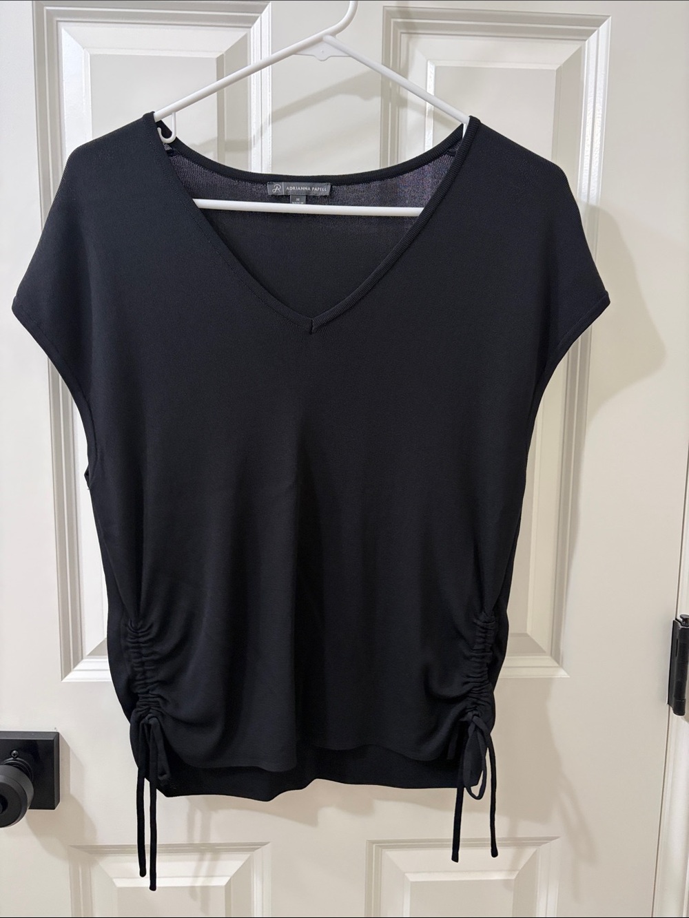 Adrianna Papell Black V-Neck Drawstring Sides